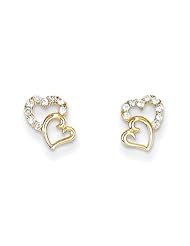 MadiK® 14k Yellow Gold Polished Double Heart with CZ Stud Post Earrings