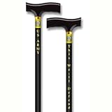 US Army Cane -  This We'll Defend  on one side and  US Army  and insignia on the other side of this walking cane with black shaft and handle. Lightweight aluminum with 250lb capacity.