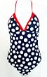 Marsol Junior/Missy 1PC Monokini Swimsuit in Navy/White Dot. Sizes 5/6 - 13/14. Padded Sewn-in Cup.