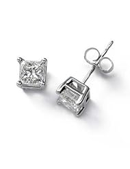 0.64 Carat (ctw) 14K White Gold Princess Diamond Ladies Studs Earrings