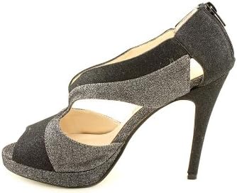 E RED CARPET E0028 EVENING PLATFORM PUMPS BLACK SILVER FLASH METALLIC 7M