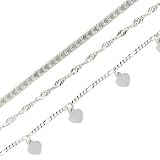 Italian Sterling Silver Heart Charm Figaro Twisted Chain Three Bracelet Set