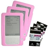 Pink Color (3 Packs) Amazon Kindle 2 E-Book Reader Silicone Rubber Skin Case + 3 Packs Kindle2 Anti Scratch LCD Screen Protectors