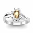 14K White Gold Golden Topaz and Diamond Ring