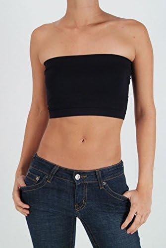 Ladies 8" Seamless Bandeau Basic Tube Top [Black]