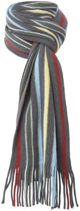 Men's Italian Striped Knitted Winter Scarf Yellow Grey Stripe Gcs5