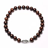 Sterling Silver Dyed Chocolate Freshwater Cultured Pearl A Grade  6.5-7mm Bracelet, 8