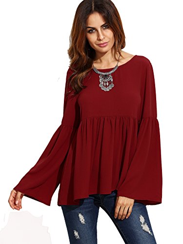 SheIn Women's Bell Sleeve Cutout Back Ruffle Blouse