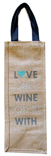 Wine Bottle Party Gift Bag, Cotton Jute Burlap Cloth for Occasion, Birthday, Christmas, Holiday, New Years, Gift Bags for Men, Women (Love the Wine You're With -BLUE)