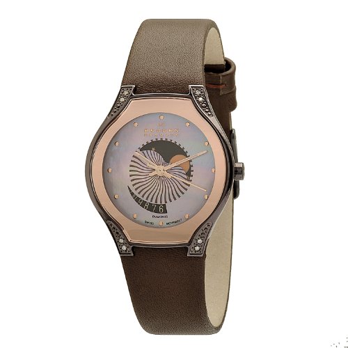 Skagen Women's 886SRLD Black Label Brown, Mother-Of-Pearl Dial Watch