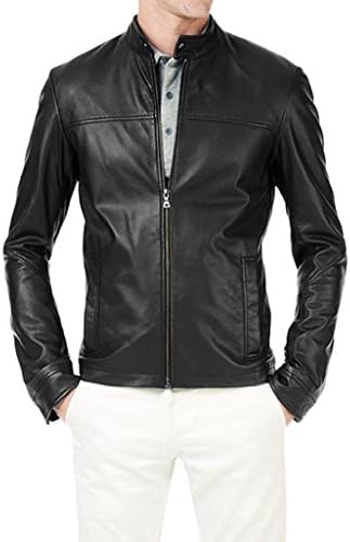 ClassicLeather Men's Lambskin Leather Bomber Biker Jacket S Black