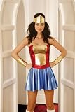 Super Hero 4pc. Costume Includes Bandeau Mini Dress & Belt. Arm Guards & Head Piece Are Also Included. Sm