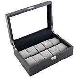 Carbon Fiber Pattern Glass Clear Top Watch Case Display Storage box Chest Holds 10 Watches With Removable Pillows And High Clearance For Large Watches Carbon Fiber Pattern Glass Clear Top Watch Case Display Storage box Chest Holds 10 Watches With Removable Pillows And High Clearance For Large Watches