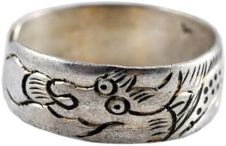 Tibetan Jewelry Yoga Meditation White Metal Statement Ring (Dragon)