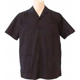 Men's Guayabera Shirt - Cool Mexican, Cuban Wedding and Cigar Clothing, Black-Pleated
