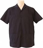  : Men's Guayabera Shirt - Cool Mexican, Cuban Wedding and Cigar Clothing, Black-Pleated