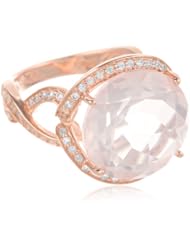 Rose Gold over Sterling Silver Rose Quartz and Created White Sapphire Ring, Size 7