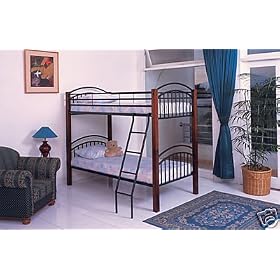 Cherry Wood and Metal Twin / Twin Size Convertible Bunk Bed (Bunkbed)
