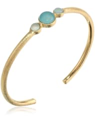 Light Blue Glass Accent Gold Plated Brass Bangle Bracelet