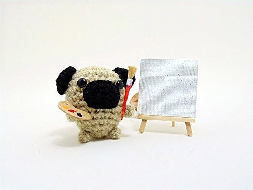Amigurumi Pug, crochet Pug with tiny Artist / Painter kit! Pug figurine.