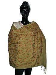Brown Wraps Shawls Stole Crewel Embroidery Kashmiri Pashmina Shawl