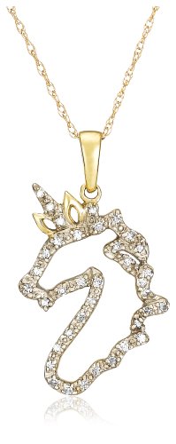 10k White, Yellow, or Rose Gold Diamond Unicorn Pendant (1/10 cttw, I-J Color, I3 Clarity), 18