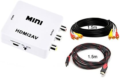 Blackox Mini 1080p Hdmi to 3rca Composite Av Cvbs Video + Audio Converter for Tv Ps3 VHS VCR Dvd,white 1080p + 1.5m / 5ft High-speed Hdmi Cable - Supports Ethernet, 3d, and Audio Return+1.5m RCA Cable