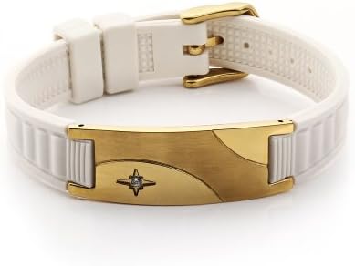 SportSpirit 2000 Power Energy Scalar Ionic Training Silicone Wrist Band Germanium Far Infrared Magnet Negative Ion Stones Sports Bracelet with Cubic Zircon (White)
