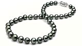 8 x 8.5mm natural color Black Tahitian south sea round cultured pearl necklace 18