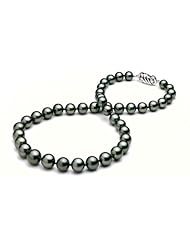 8 x 8.5mm natural color Black Tahitian south sea round cultured pearl necklace 18"
