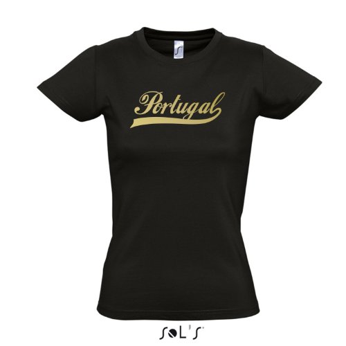 Damen T-Shirt – Portugal Oldschool LÄNDERSHIRT EM / WM FAN Trikot S-XXL , Deep black – gold , XXL