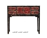 Distressed Red Black Lacquer Slim Console Table Ass782