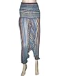 Hippie Gypsy Harem Baggy Smock Waist Multi Blue Stripe Print Capri Pants for Women