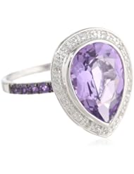 Sterling Silver Pear Amethyst Diamond Ring (0.06cttw, I-J Color, I2-I3 Clarity), Size 7