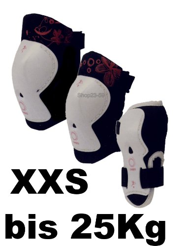 Kinder Inliner Inlineskates Schützer für Mädchen Protektoren SET Arm,-Bein- und Ellenbogenschützer Gr. XXS bis 25 Kg Schwarz-Weiß-Pink