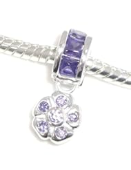 .925 Sterling Silver " Amethyst Purple Cubic Zirconia Dangle " Bead Compatible with Pandora Chamilia Kay Troll Bracelet