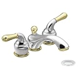 Moen T4560CP Monticello Two-Handle Low Arc Bathroom Faucet, Chrome/Polished Brass