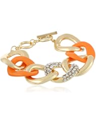 Gold Chain Pave Accent Link Bracelet, 8"