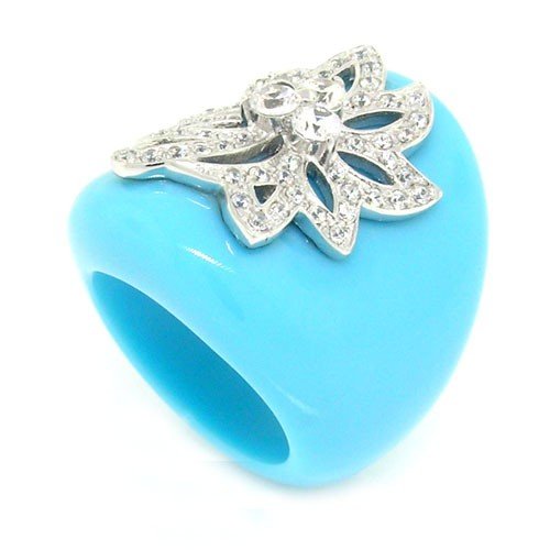 BestSterling Silver Gemstone Large Cocktail Ring w/Turquoise & White CZs Sterling Silver Gemstone Large Cocktail Ring w/Turquoise & White CZs