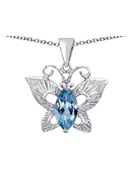 Original Star K (tm) Love Butterfly Pendant with Marquise Shape Simulated Aquamarine in 925 Sterling Silver