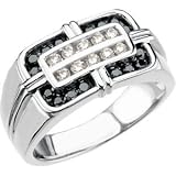 14K White Gold with Black & White Diamond Men's Ring