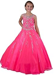 Girls Full Length  Organza Lace Crystal  Crystals Jeweled  Ball Gown Flower-Girl Dress/Pageant Dress/Party Dress  With Rhinestones