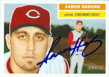Aaron Harang Autographed/Hand Signed Baseball Card (Cincinnati Reds) 2005 Topps Heritage #278