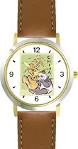 China Giant Panda or Panda Bear Animal - WATCHBUDDY&reg; DELUXE TWO-TONE THEME WATCH - Arabic Numbers - Brown Leather Strap-Size-Large ( Men's Size or Jumbo Women's Size )