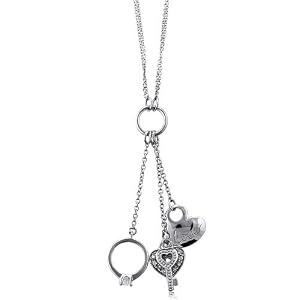 Sterling Silver Pendant Cubic Zirconia CZ Ring Lock Key 
