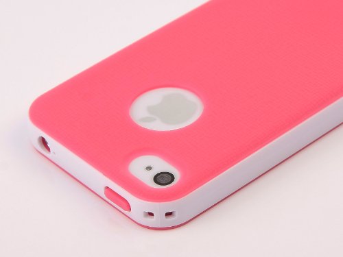 Pandamimi Dexule Rose Red White Fashion Sweety Girls TPU , PC 2-Piece Style Hard Case Cover for iPhone 4 4S with Screen Protector