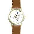 Baseball Batter or Hitter No.3 Baseball Theme - WATCHBUDDY� DELUXE TWO-TONE THEME WATCH - Arabic Numbers - Brown Leather Strap-Children's Size-Small ( Boy's Size & Girl's Size )