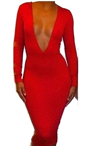 Sexy Women Bodycon Long Sleeve Deep V Neck Backless Fashion Party Club Mini Dress