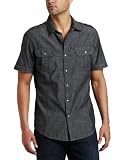 Calvin Klein Men's Short Sleeve Military Chambray Woven Shirt, Black, X-Large