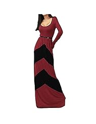 Chevron Print Geometric Print Colorblocking Belted Long Sleeves Evening Dress/Party Dress/Maxi Dress 